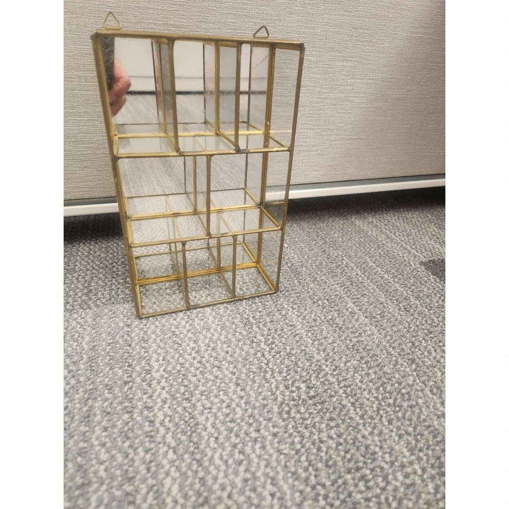 Vtg Brass Mirrored Glass Tabletop /Wall Mount Mini Curio Trinket Cabinet 8 1/4